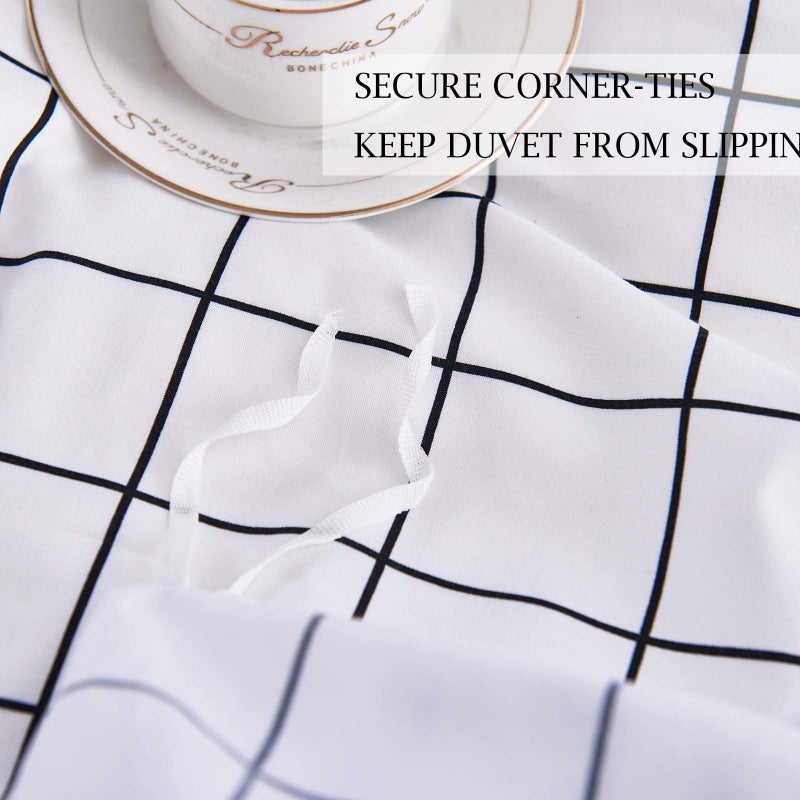 NANKO Queen Duvet Cover Set Grid, 90x90 Soft Bedding Cover, Luxury Cool Lightweight Microfiber 3pc Set (1 Cover 2 Pillowcase) with Zip,Tie - Modern Style Preppy Room Decor Bed Quilt Cover, Plaid White - Image 5